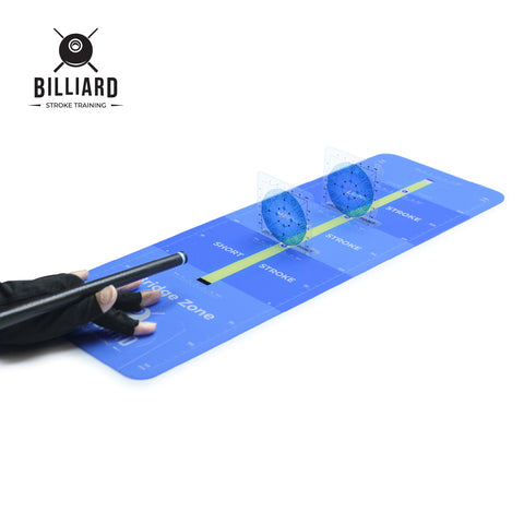 Billiard Cue Stroke Training board with with a hand holding a pool cue